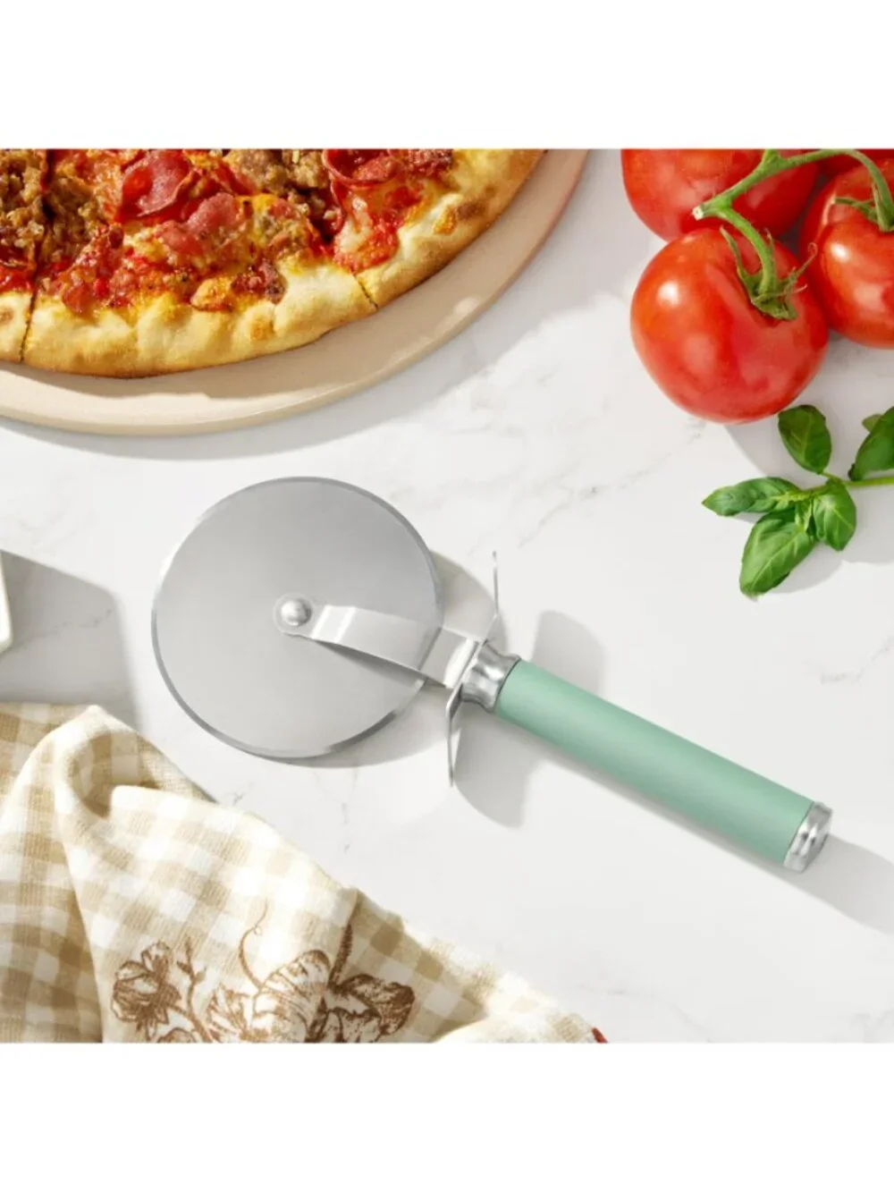 The Pioneer Woman Green Greyed Jade Wheel Slicer Stainless Steel Pizza Cutter